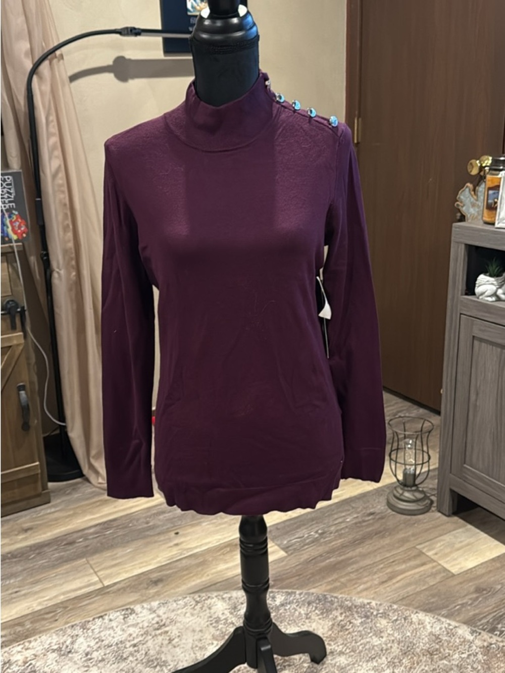 Calvin Klein Plum Shoulder-Button Turtleneck Sweater